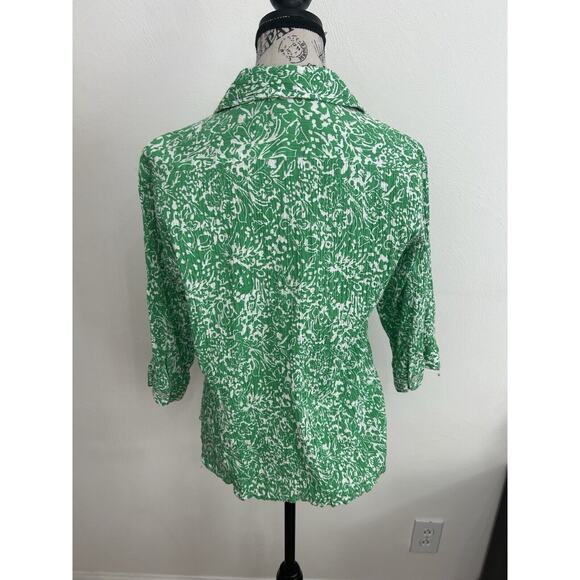 Rebecca Malone Cotton Green/White Floral Button Down Preppy Country Style Sz LG - Picture 3 of 4